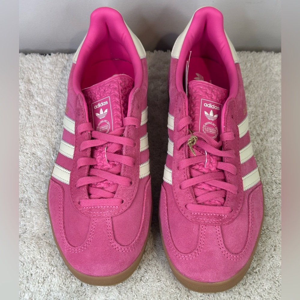 adidas Gazelle Hot Pink and White Suede Sneakers - Picture 2 of 9